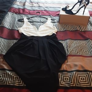 White & black v neck dress
